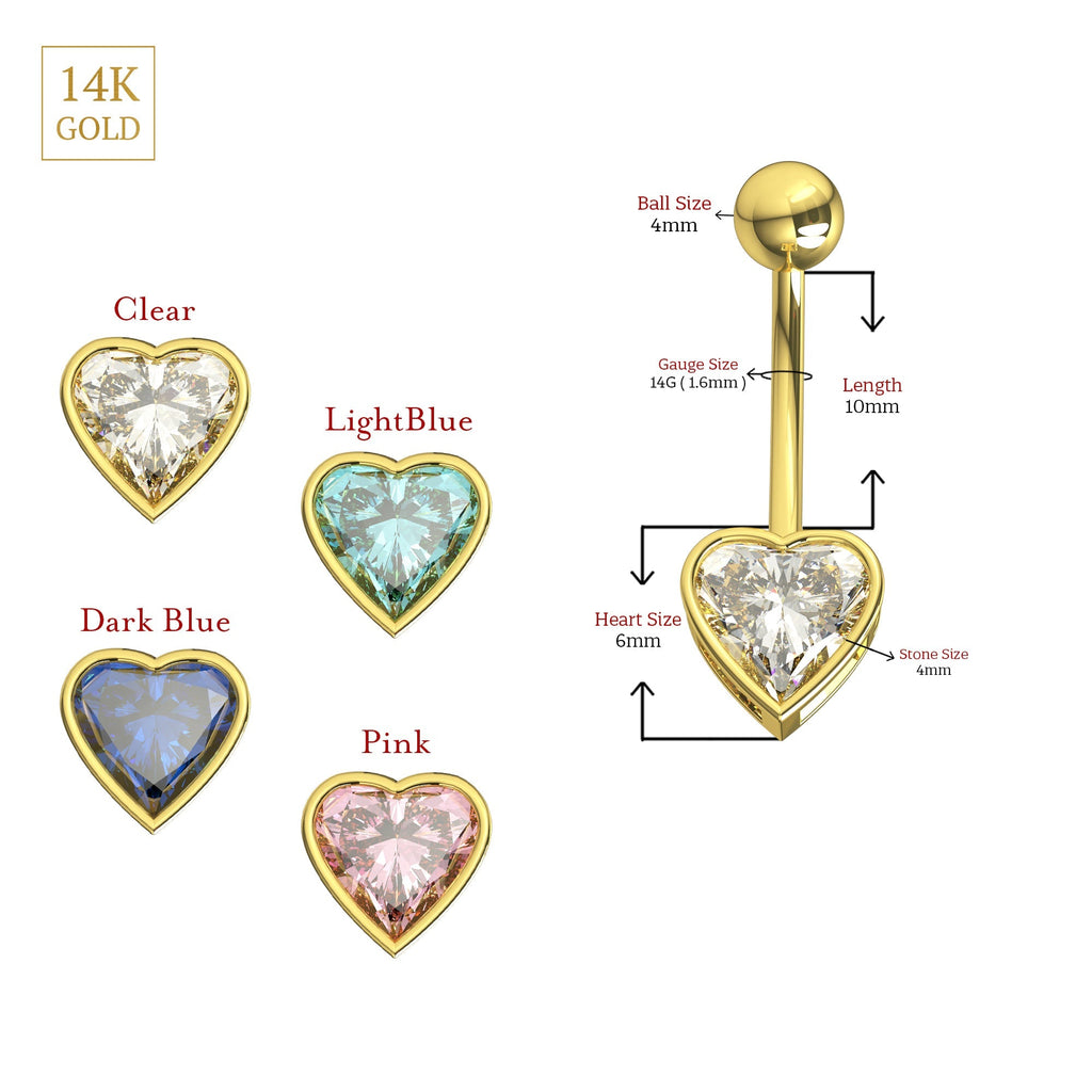 14K Gold Studded Heart Belly Ring