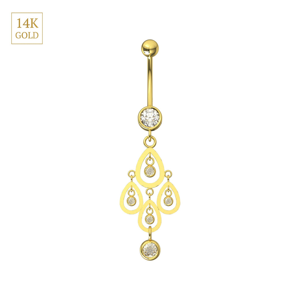 14K Gold CZ Jewelled Tear Shape Danglers Belly Ring