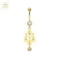 14K Gold CZ Jewelled Tear Shape Danglers Belly Ring