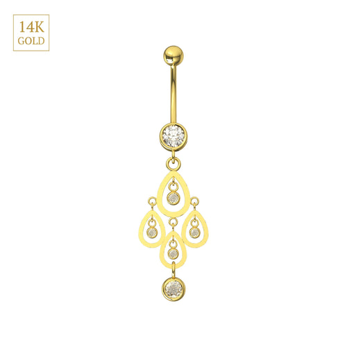 14K Gold CZ Jewelled Tear Shape Danglers Belly Ring