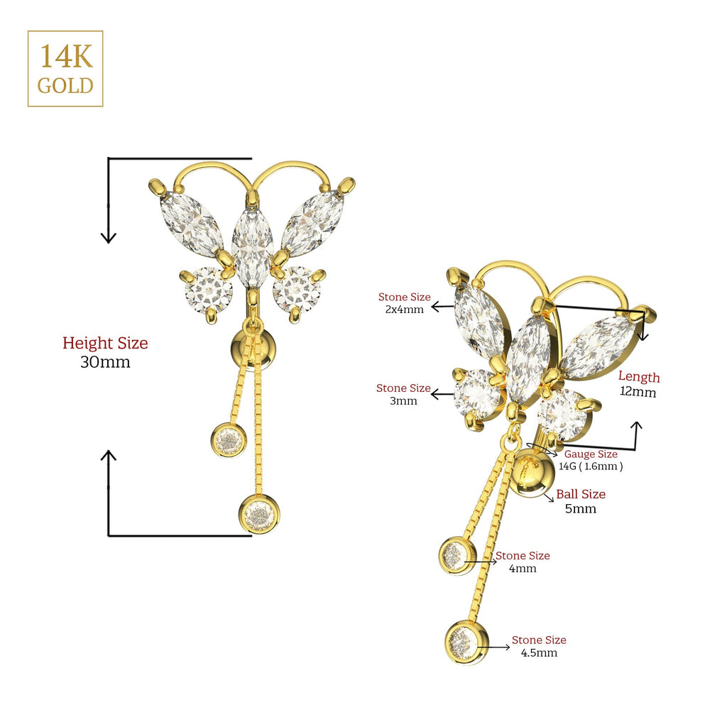 14K Gold Firefly Danglers Belly Ring