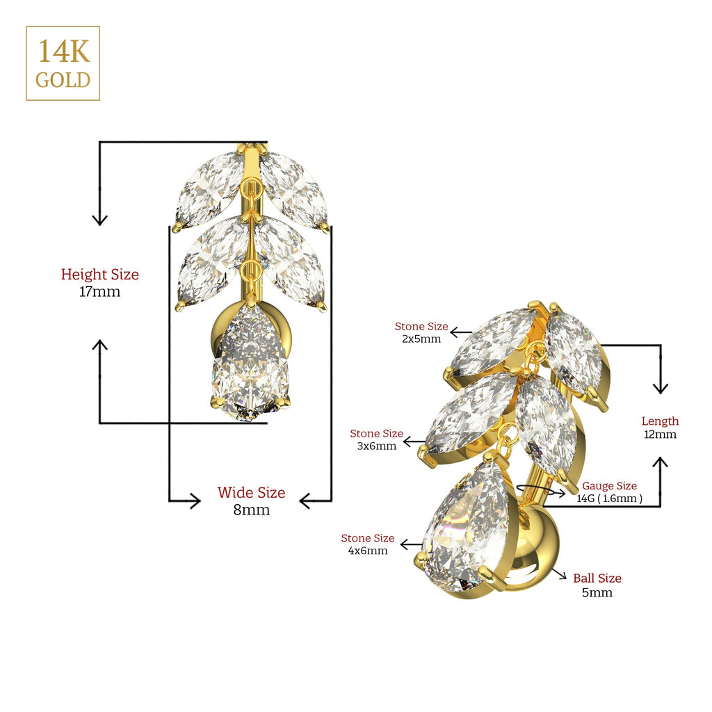 14K Gold Studded Reverse Belly Ring