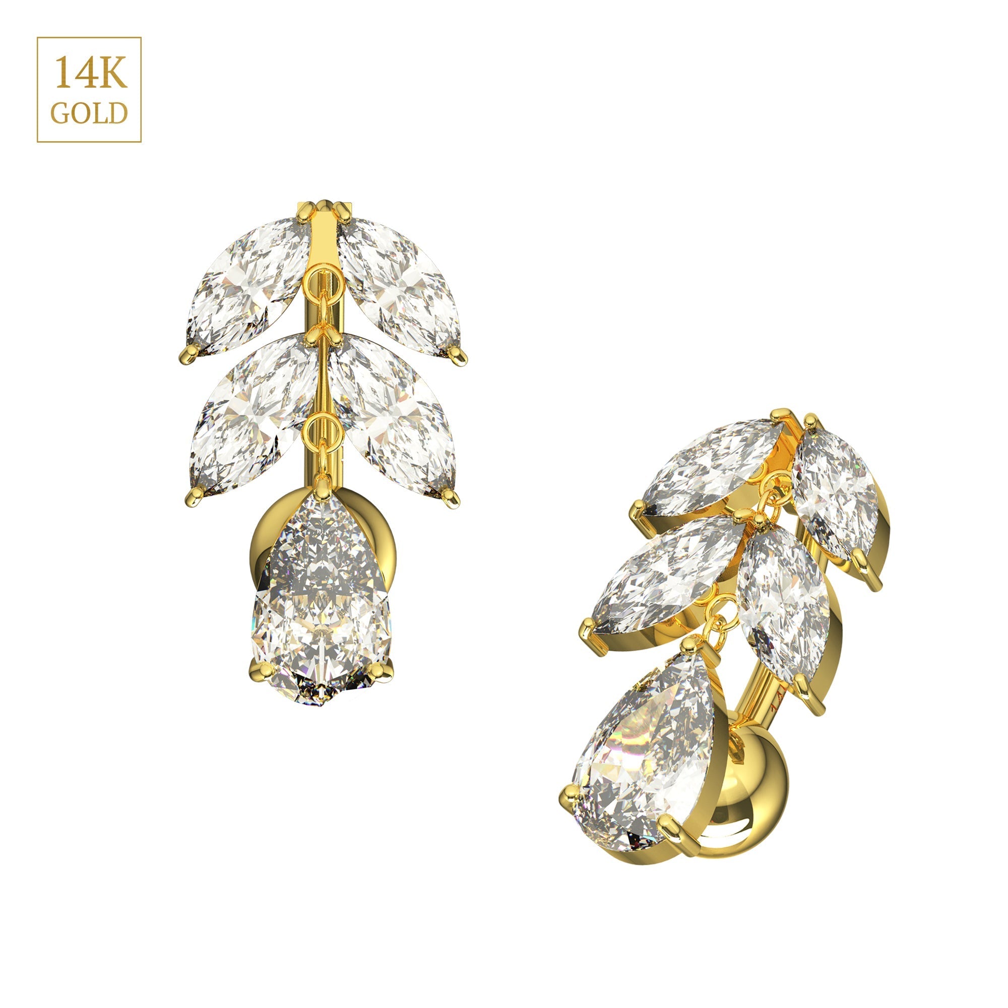 14K Gold Studded Reverse Belly Ring