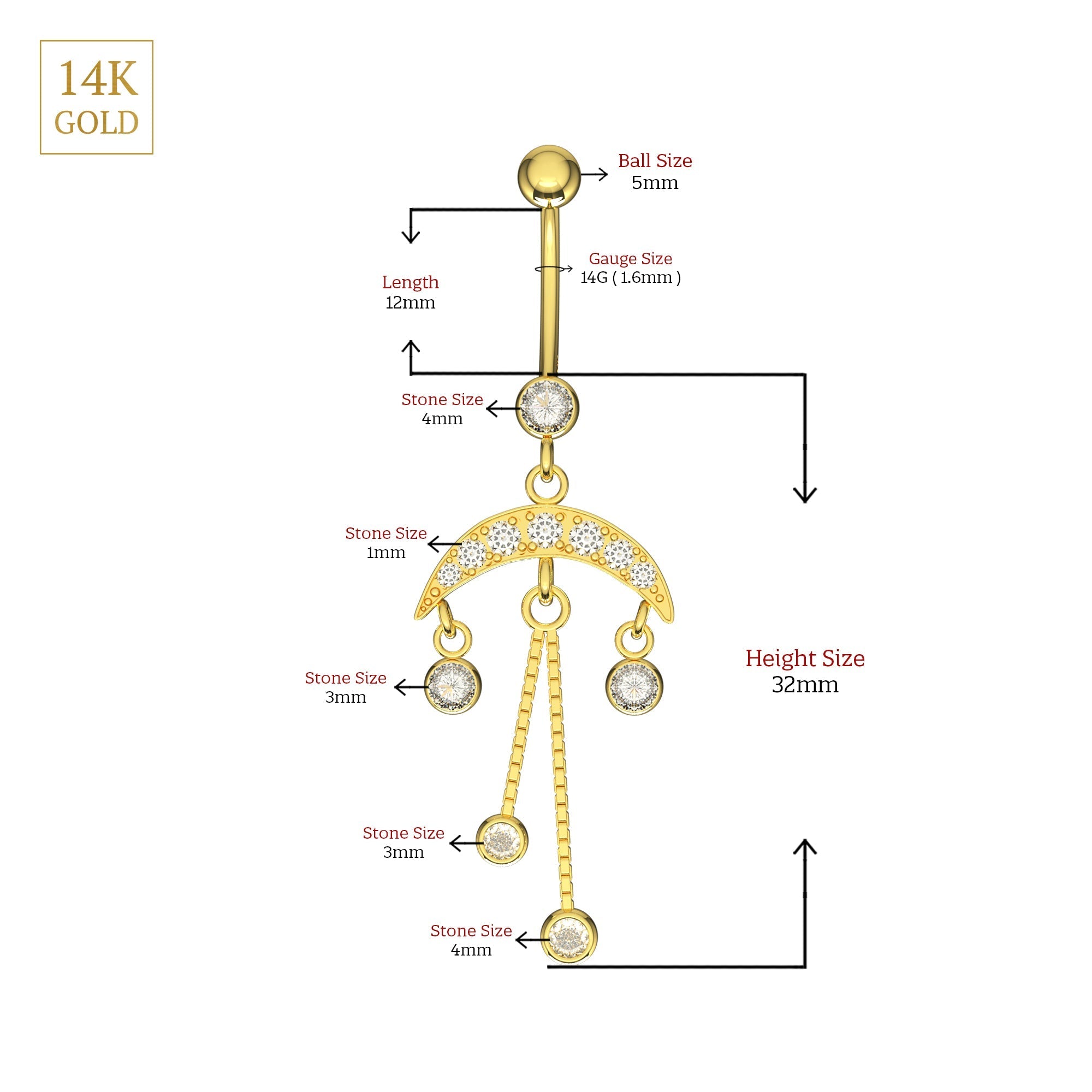 14K Gold Studded Dreamcatcher Belly Ring