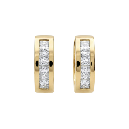14K Gold Channel-Set Princess-Cut CZ Huggie Earrings