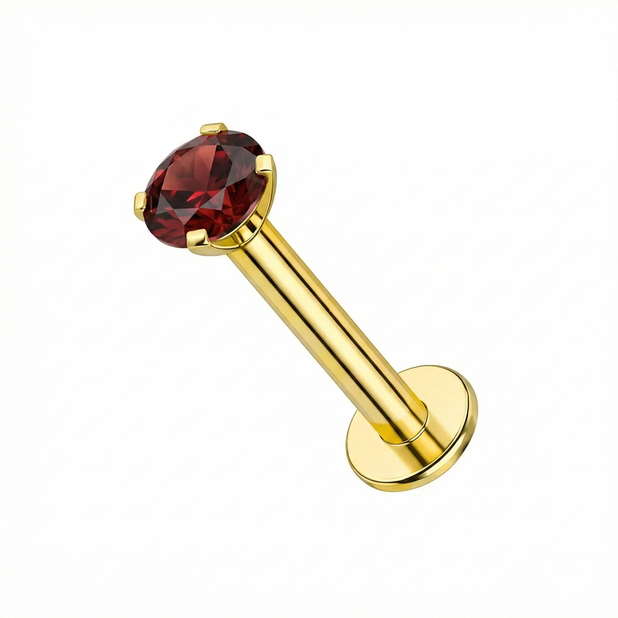 14K Gold Claw-Set Garnet Natural Stone Internal Thread Flatback Stud