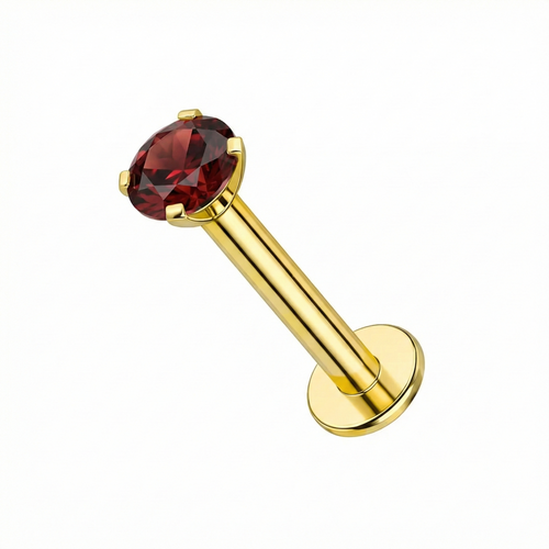 14K Gold Claw-Set Garnet Natural Stone Internal Thread Flatback Stud