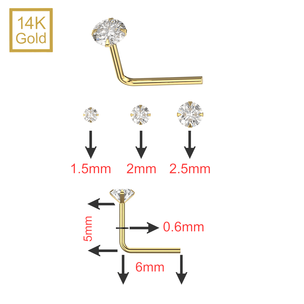 14K Gold Claw-Set Moissanite Stone L-bend Nose Stud