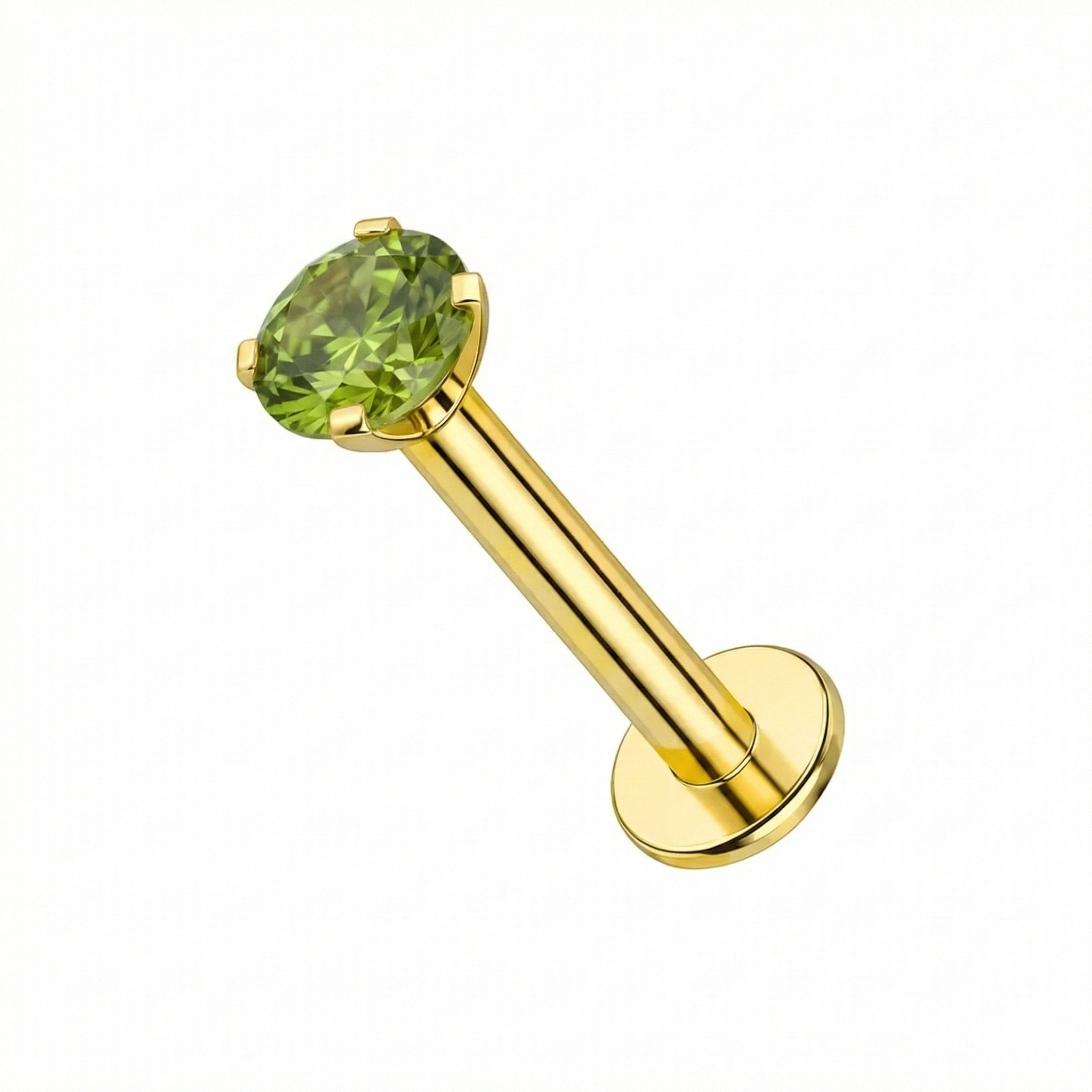 14K Gold Claw-Set Peridot Green Natural Stone Threadless Flatback Stud