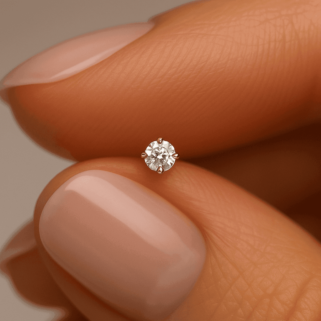 18K Gold CZ Jewelled L-Bend Nose Stud