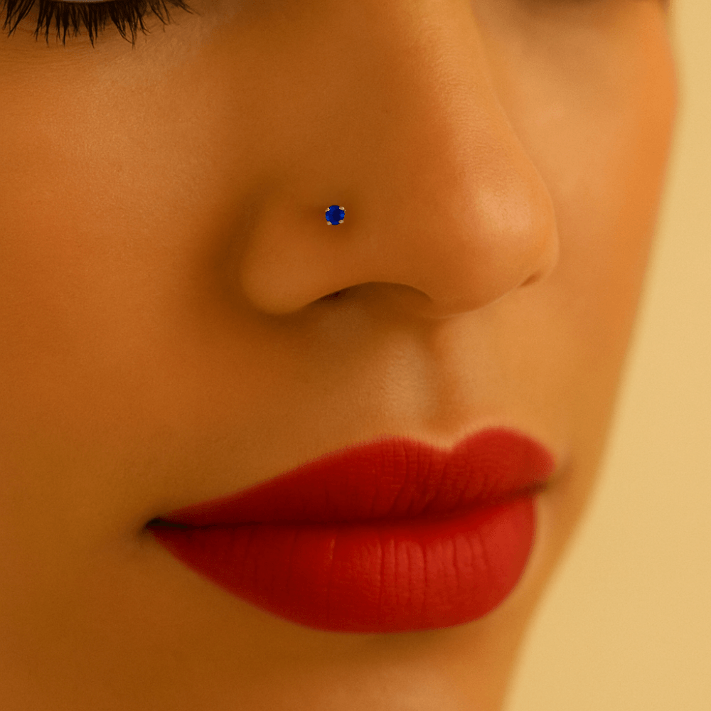 9K Gold with Colourful Crystal Stone Jewelled in Prong set Nose Bone