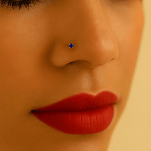 14K Gold Crystal Jewelled in Prong Setting L Bend Nose Stud