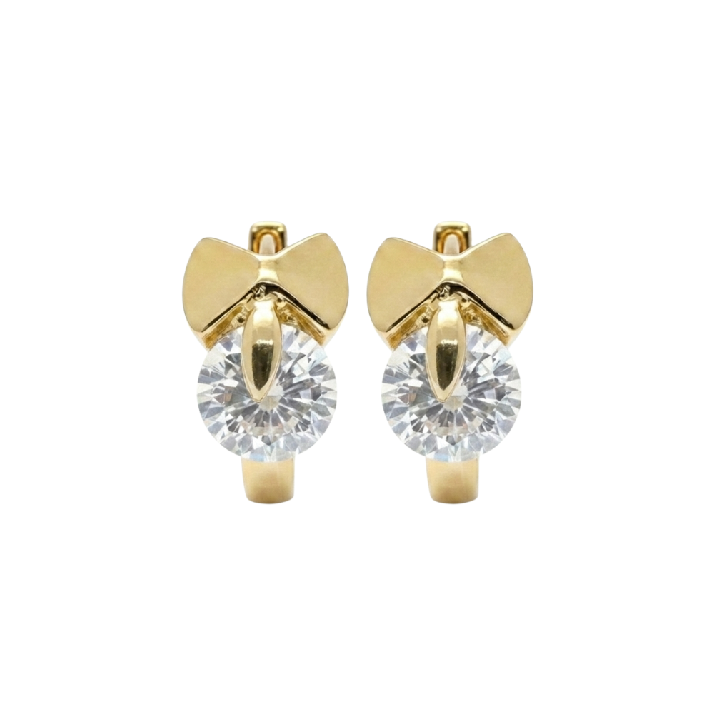 14K Gold Cubic Zirconia Bow Huggie Earrings