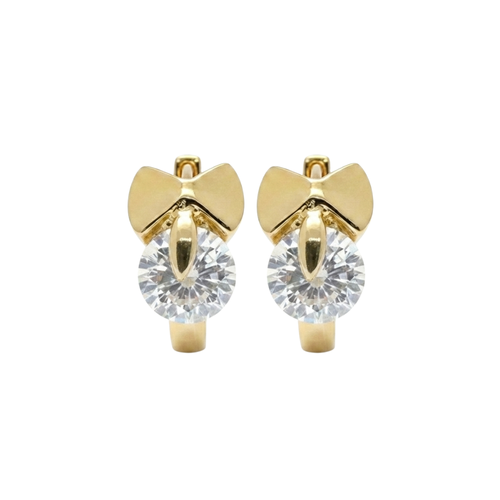 14K Gold Cubic Zirconia Bow Huggie Earrings
