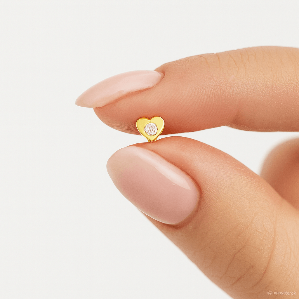 14K Gold Cubic Zirconia Jewelled Heart Nose Screw Stud