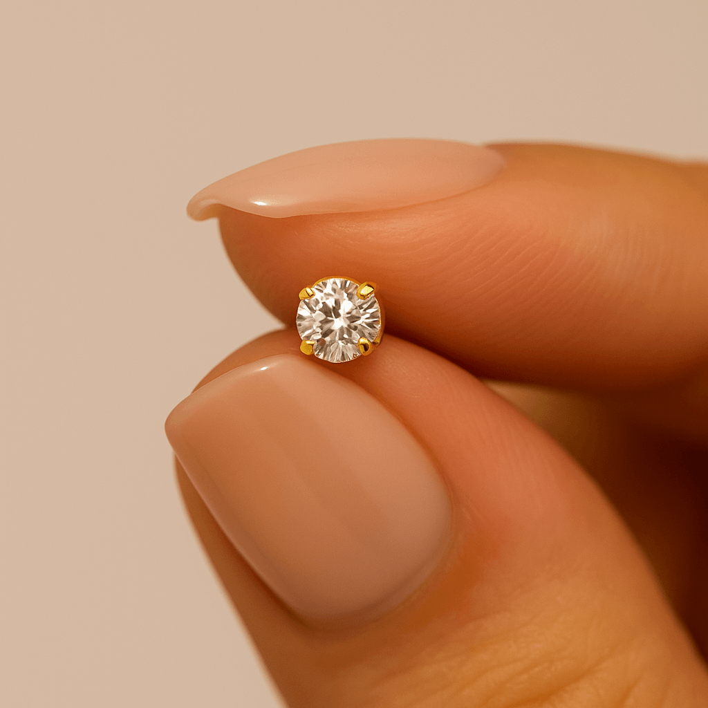 9K Gold Claw Set Round Lab Grown Diamond L-Bend Nose Stud