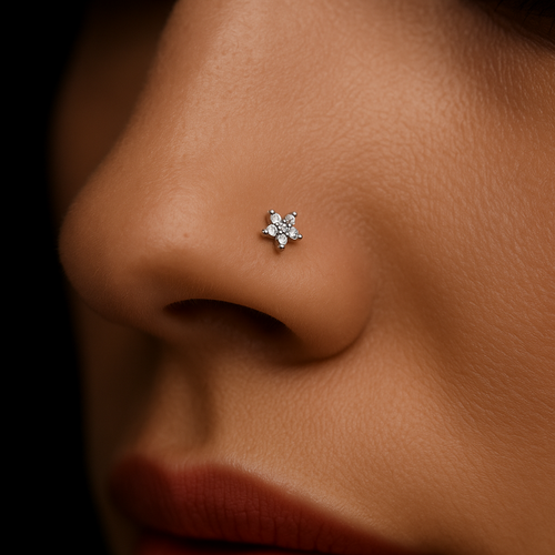 14K Gold Floral Flower Jewelled Nose Bone