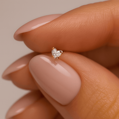 14K Gold Heart Cubic Zirconia Jewelled Nose Screw Stud