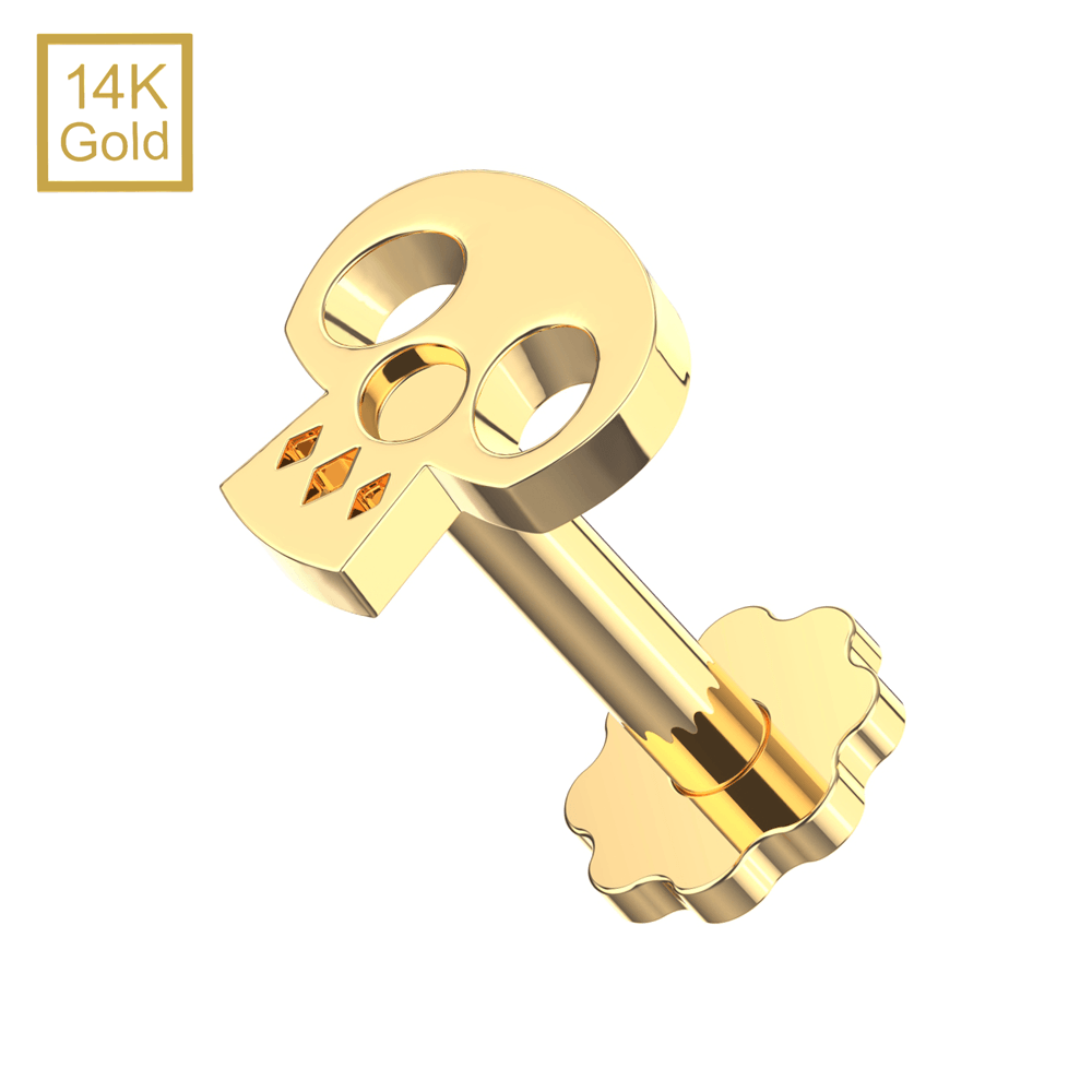 14K Gold Internal Thread Plain Skull Top With Internal Thread Base Labret