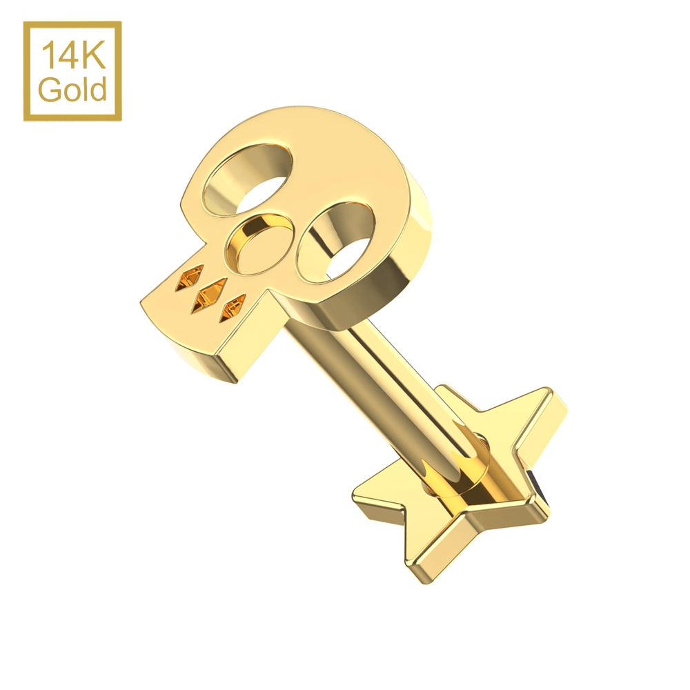 14K Gold Internal Thread Plain Skull Top With Internal Thread Base Labret