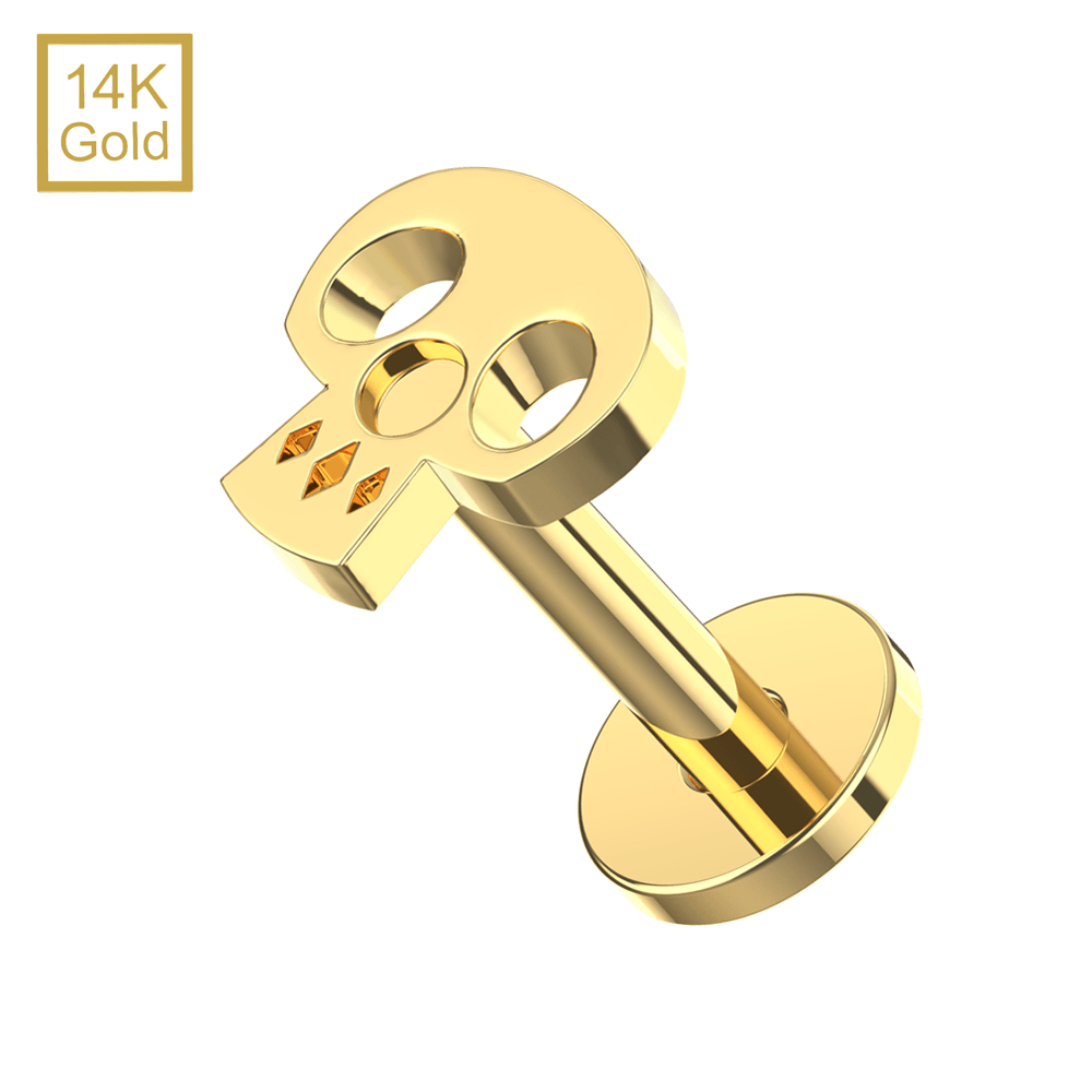 14K Gold Internal Thread Plain Skull Top With Internal Thread Base Labret