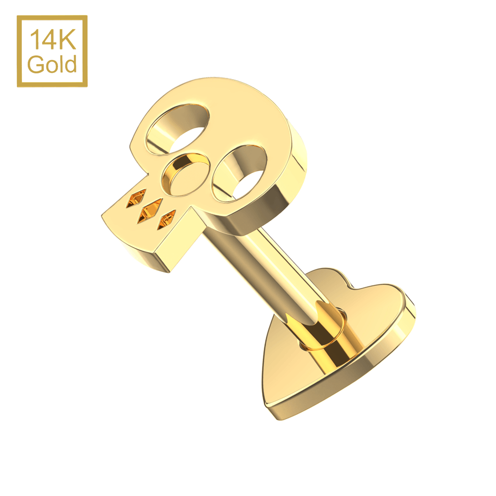 14K Gold Internal Thread Plain Skull Top With Internal Thread Base Labret