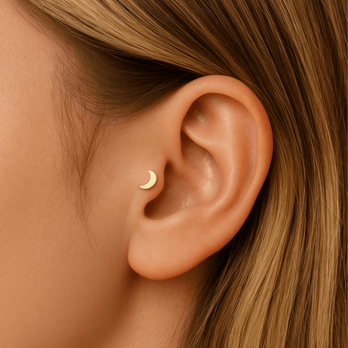 14K Gold Internally Threaded Crescent Moon Screw Fit Labret Ring