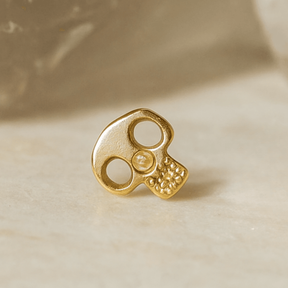 14K Gold Internally Threaded Skull Screw Fit Stud