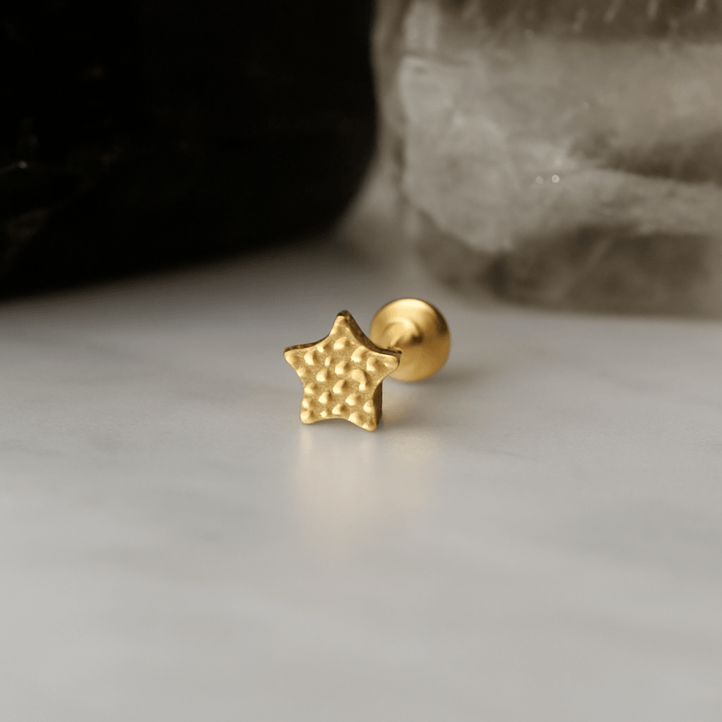 14K Gold Internally Threaded Star Screw Fit Stud