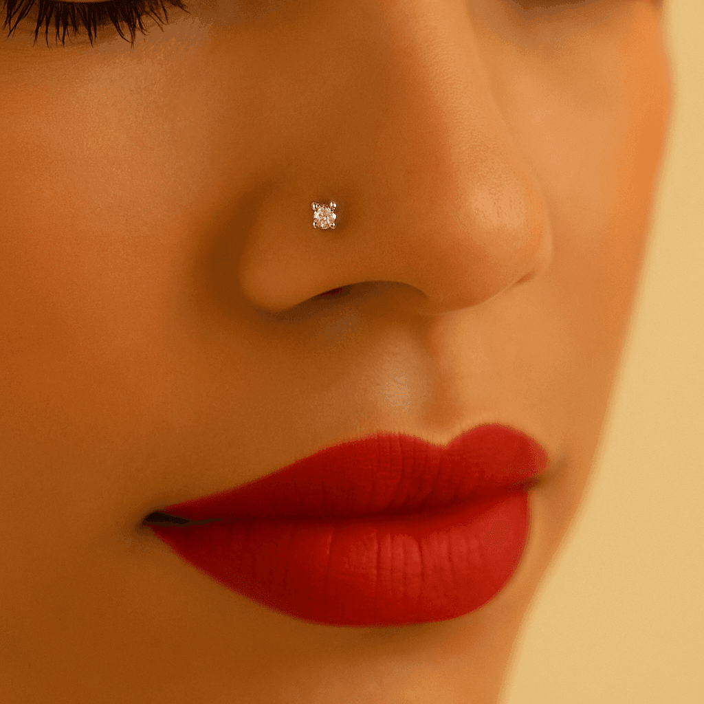 18K Gold Diamond Jewelled Screw Nose Stud