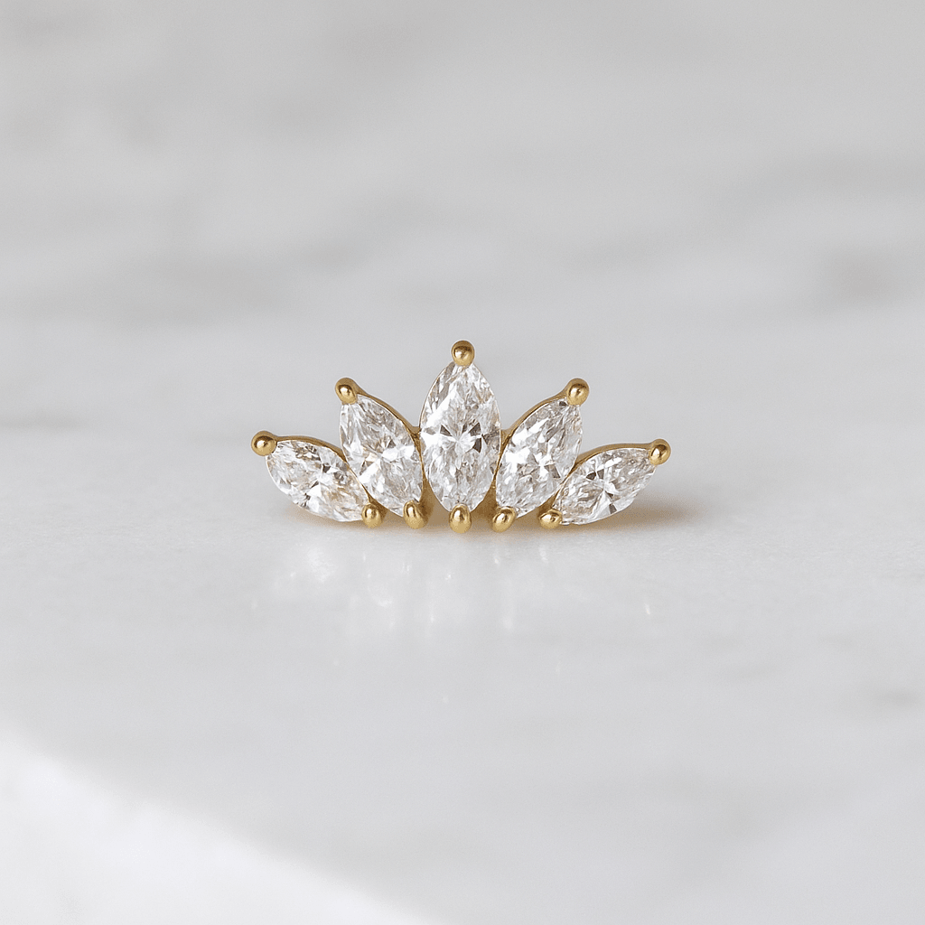 14K Gold Marquise Internal Threaded Flatback Stud