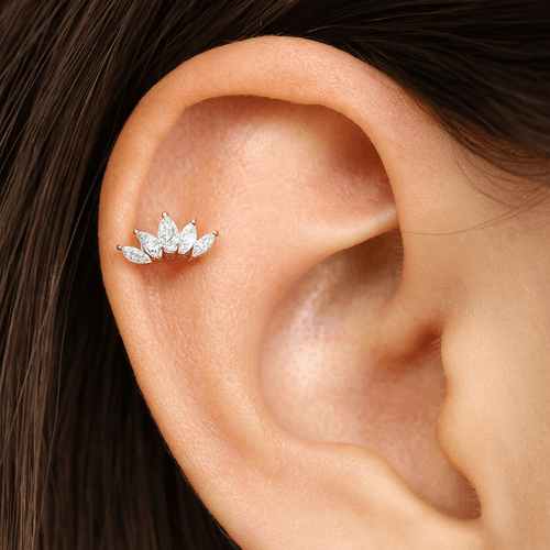 14K Gold Marquise Internal Threaded Flatback Stud