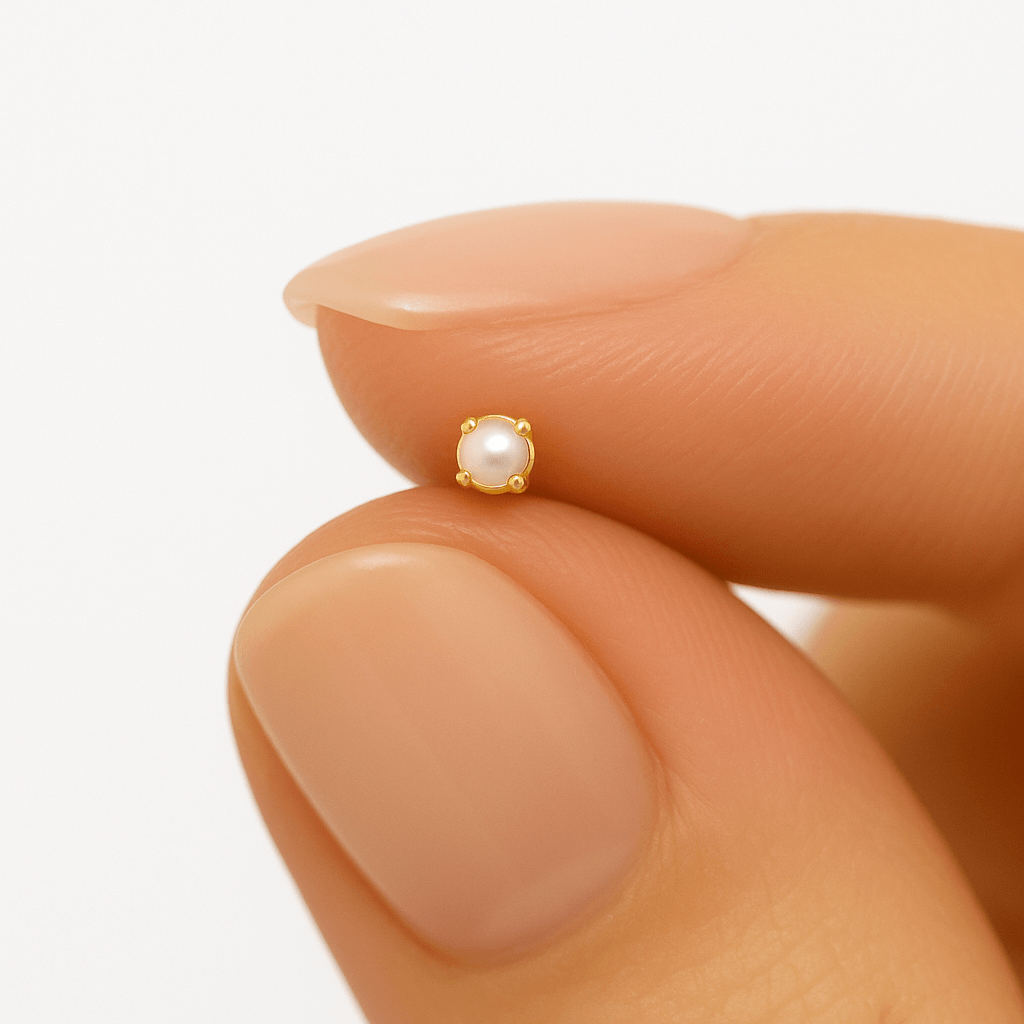 9K Gold L-Shaped Pearl Nose Stud