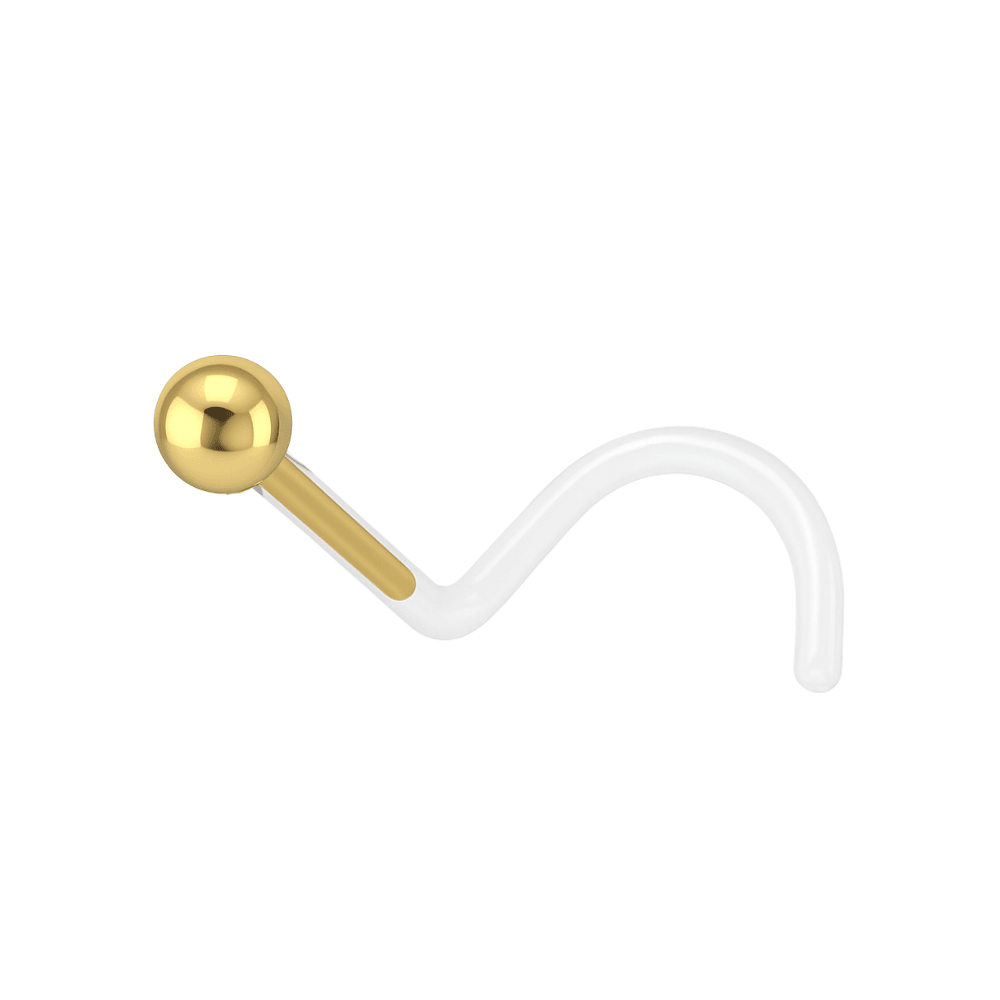 14K Gold Plain Bead Ball & Bio Flex Nose Screw Push Fit Head