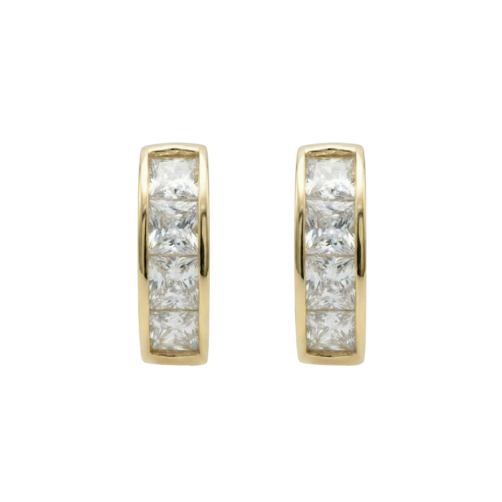 14K Gold Square Cubic Zirconia Huggie Earrings