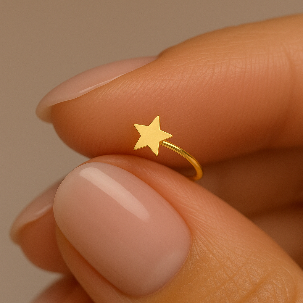 14K Gold Star Open Hoop Nose Ring