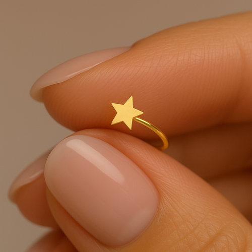 14K Gold Star Open Hoop Nose Ring