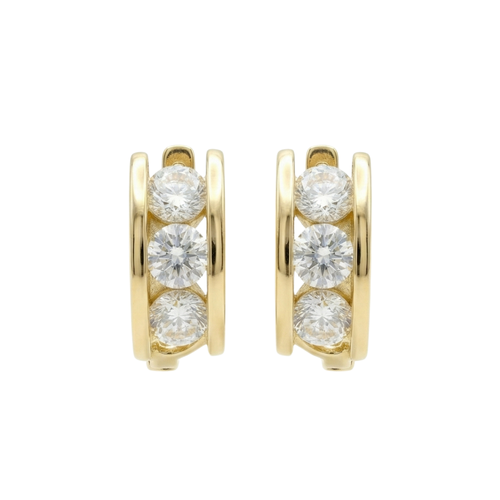 14K Gold Triple Stone CZ Huggie Earrings