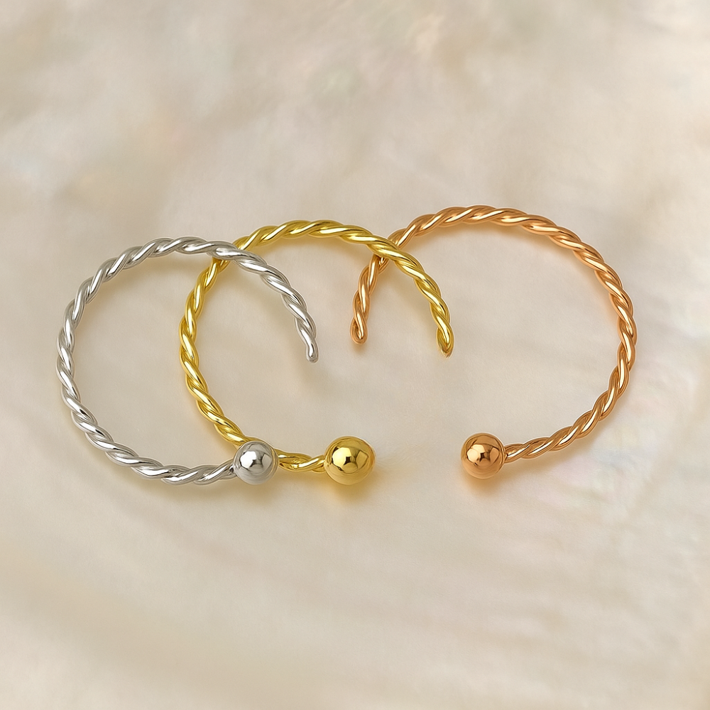 14K Gold Twister Open Hoop with Ball Nose Ring