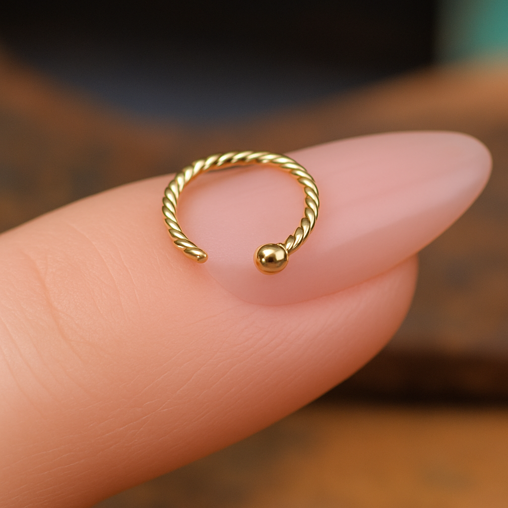 9K Gold Twisted Open Hoop Nose Ring