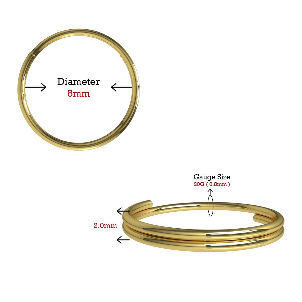 9K and 14K Gold Seamless Continuous Double Round Nose Hoop Ring