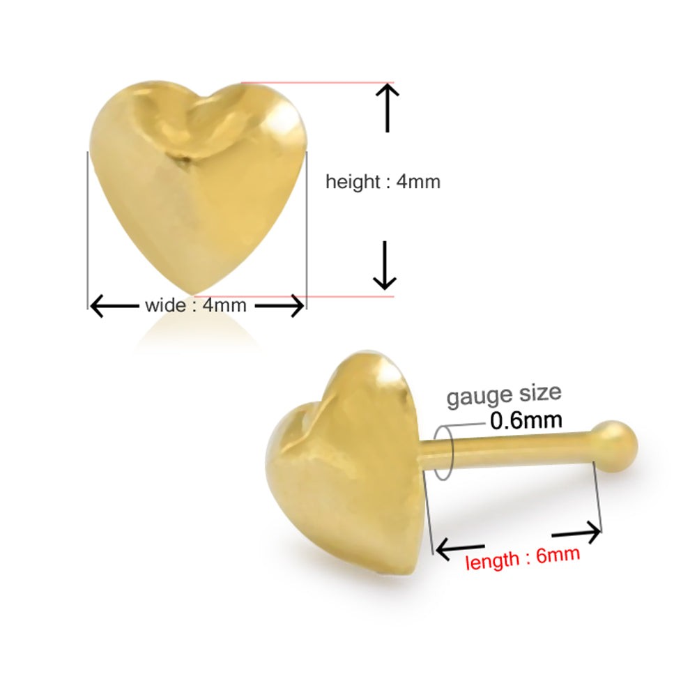 14K Gold Emboss Heart Nose Bone