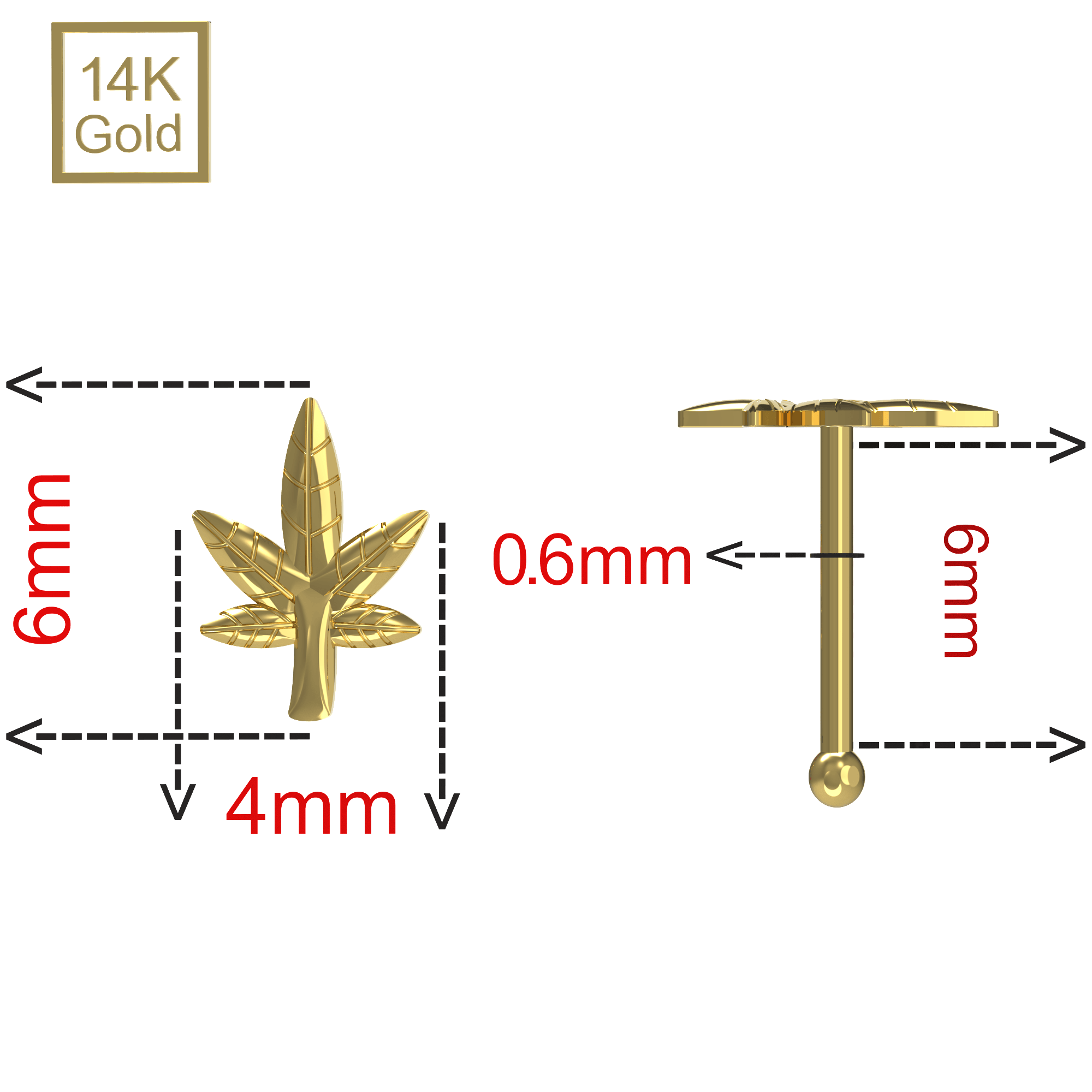 14K Gold Marijuana Nose Bone