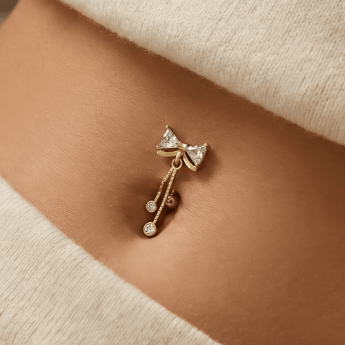 14K Gold Bowtie Dangling Belly Ring