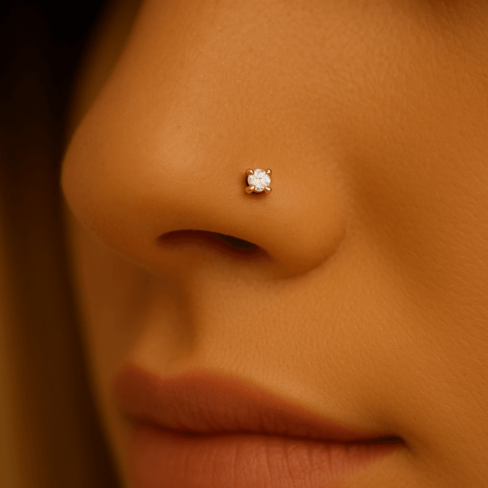 14K Gold Claw-Set Moissanite Nose Stud