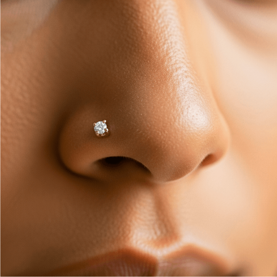 14K Gold Claw-Set Moissanite Stone L-bend Nose Stud