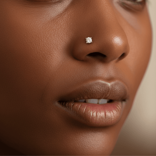 14K Gold Claw-Set Moissanite Stone Screw Nose Stud