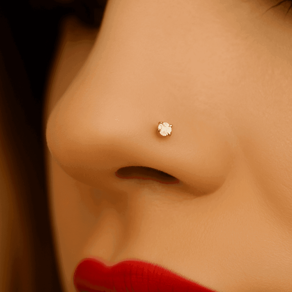 14K Gold Cubic Zirconia Stone in Prong Setting Nose Stud