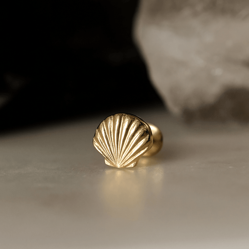 14K Gold Internally Threaded Shell Screw Fit Stud