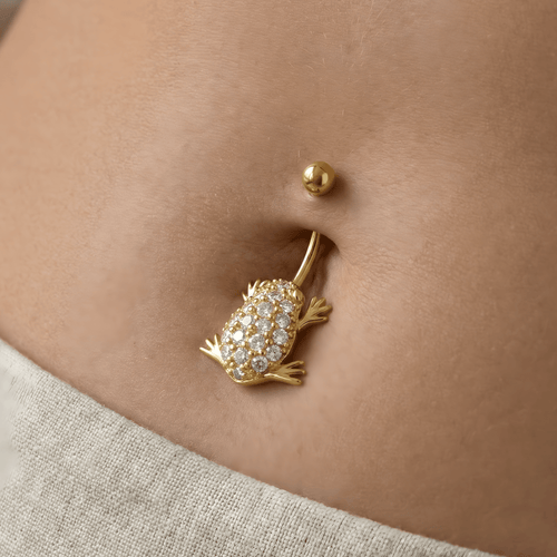 14K Gold Jewelled Frog Belly Ring